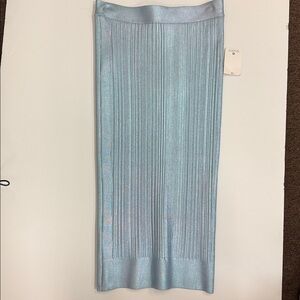 Herve Leger  Metallic Midi Pencil Skirt Frost Blue NWT